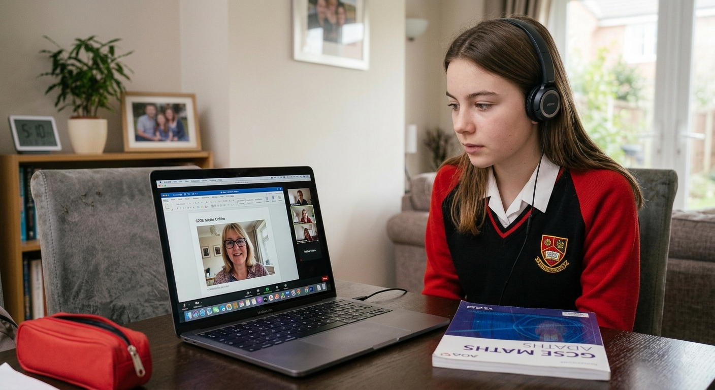 Student studying during a GCSE tuition online lesson with a qualified Skinat Tuition teacher
