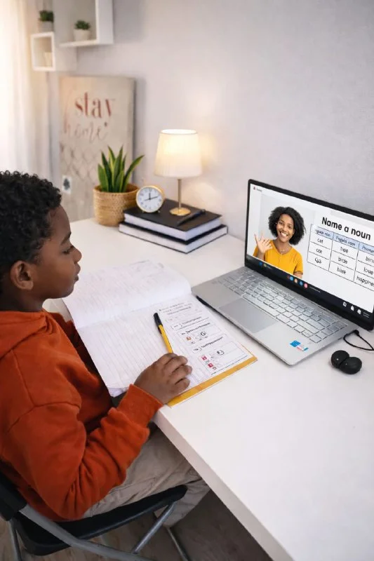 Why Online Tutoring is the Future of Education (and How to Choose the Right Tutor for Your Child) 1 Online English Tutor UK showing a picture of a kid learning from Skinat Tuition Teacher