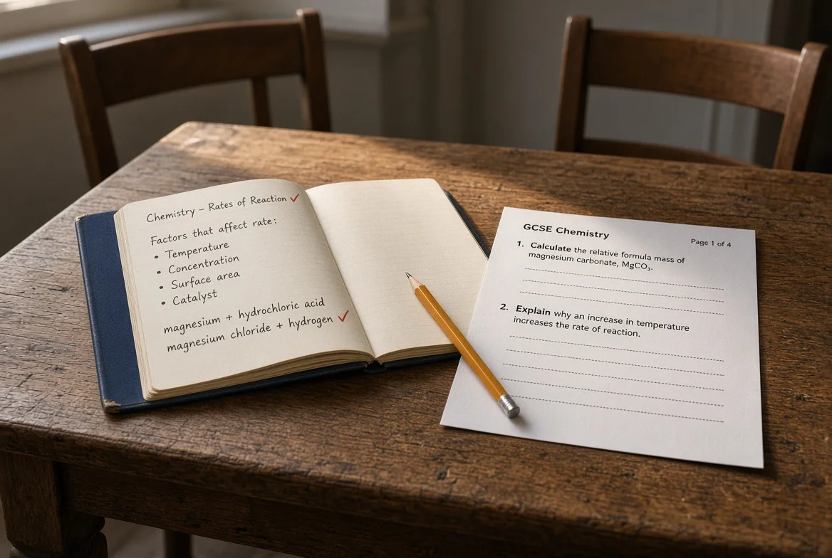How to Revise GCSE Chemistry Effectively: From Concepts to Calculations 1 how to revise GCSE chemistry effectively showing Chemistry – Rates of Reaction" notes + "GCSE Chemistry" Calculate/Explain page made by skinat tuition