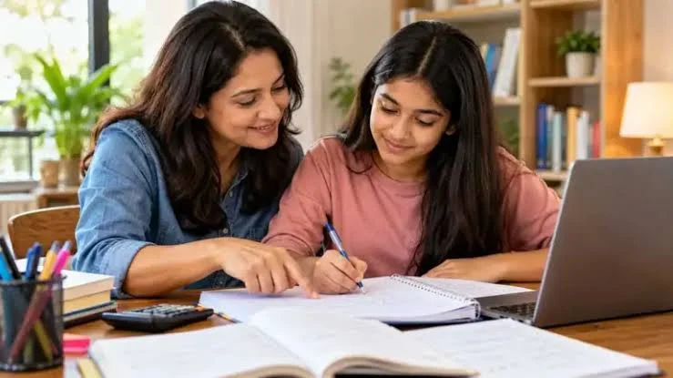 How to Improve GCSE Maths Grades: A 5-Step Plan for Parents and Students 1 how to improve gcse maths grade showing a picture of Parent and student reviewing a marked GCSE Maths paper revealed by skinat tuition